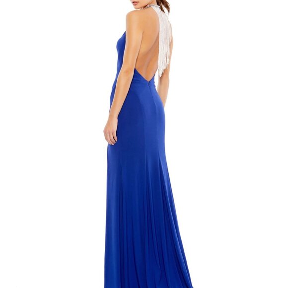 Mac Duggal IEENA 26518 Beaded Halter Neck Trumpet Gown In Royal Silver‎ 6 - Picture 1 of 4